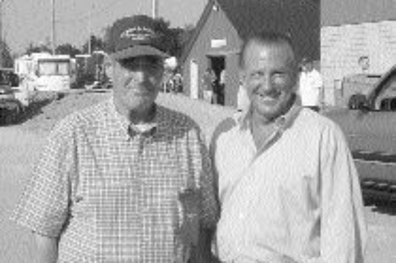 SPECIAL GUEST: Wilson French (left), who started the Truck and Tractor Pull 25 years ago, shown here with Ontario Premier Ernie Eves, who took part in last year's event, held in his home riding.