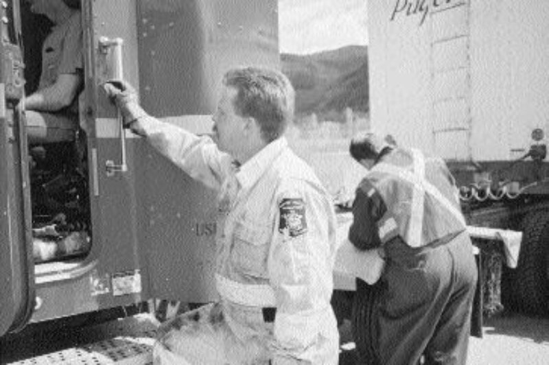 SAFETY FIRST: CVSA inspectors stop drivers at the scales in Castlegar, B.C., during the surprise inspections May 1. Photo by James Menzies