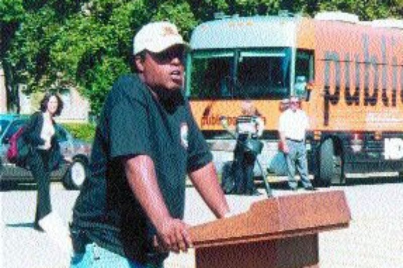 SPEAK UP: Abdi Nasir Usuf stands up for truckers' rights and rallies the drivers at Queen's Park.