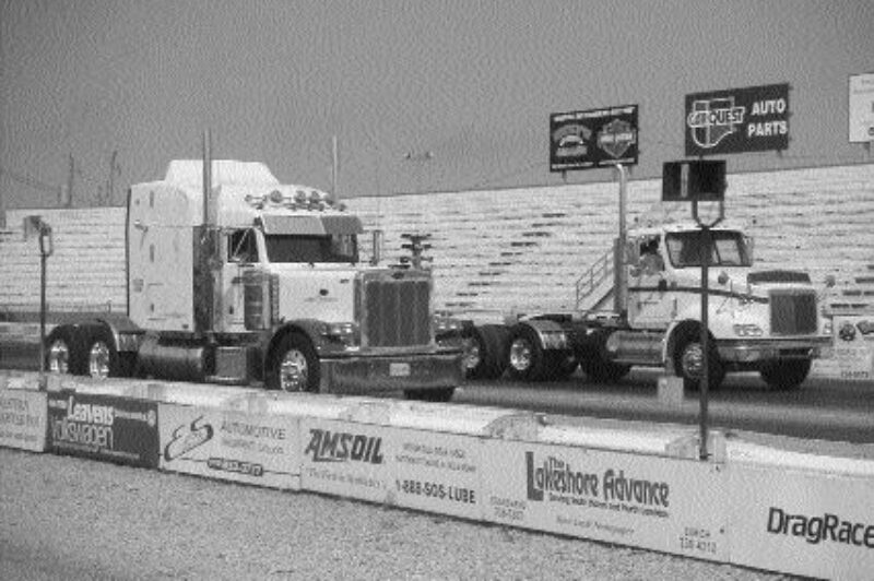ROARING TRUCKS: On the way to the finish line at the Big Rig Truck Nationals.
