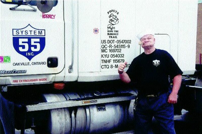 A LITTLE BIT KORNEY: Truck driver Denne Kornechuk has a full-on Popeye obsession and his very own Olive Oyl. Photo by Katy de Vries