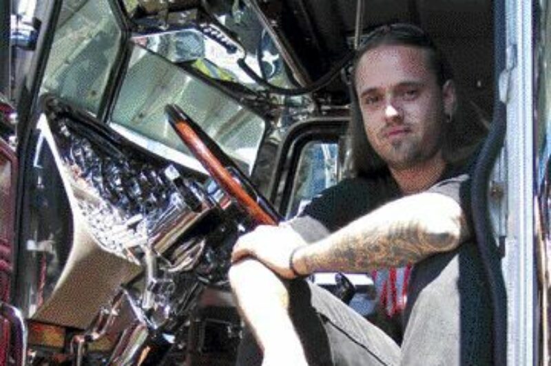 METAL MAN: Luke Labonte from Edmonton, Alta. did all the chrome work on his 2004 Peterbilt himself. The driver for Bison Transport also boasted that his cab is so clean you can eat off the floor.Photo by Adam Ledlow
