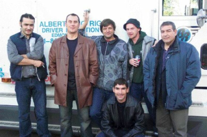 READY TO ROLL: Romanian truck drivers Florentin Melca, Mario Corozel, Dani Oprisan, Adrian Stanescu, Horatiu Calin and Chris Mocan are among the more than 50 European drivers trained by Denzil Matvichuk at Big Rig Driver Education.