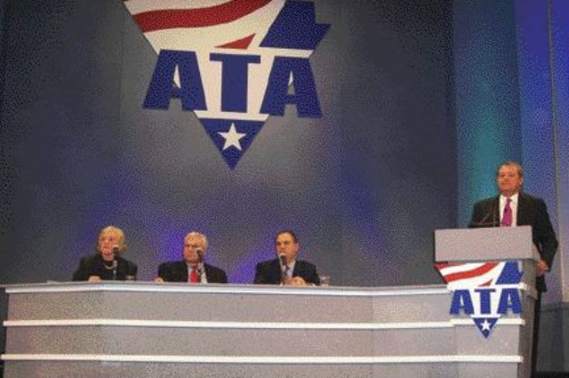 THINGS ARE LOOKING UP: Despite some blows to the U.S. economy this year, ATA chief economist Bob Costello (second from the right) gave an optimistic look for 2006.