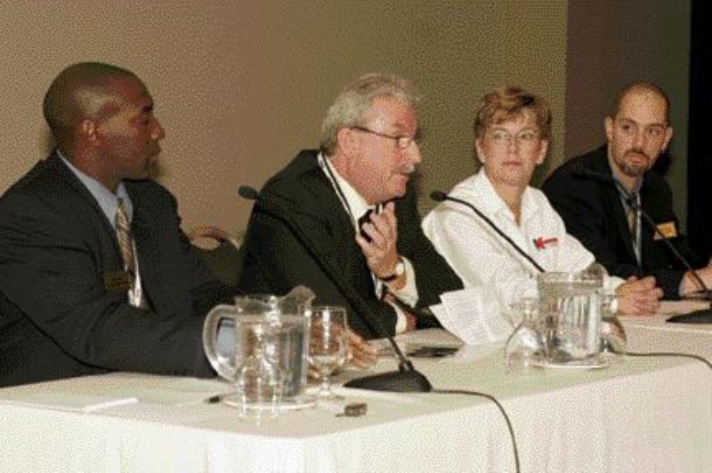 THANKS FOR ASKING: Bob Smith of Mackie Moving gives his opinion during the panel, as Trevor Weir and Maryann Geertsema look on.Photo by the OTA