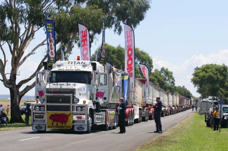 Organizers prepare as John Atkinson and his Mack Titan get ready to haul 113 loaded trailers and solidify their place in the Guinness Book of Records.