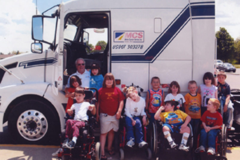 Waldvogel with Jeanne Hissong's special-ed class at Sutton Elementary School in Arian, Mich.