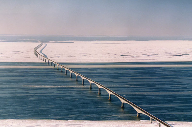 Confederation Bridge in winter.