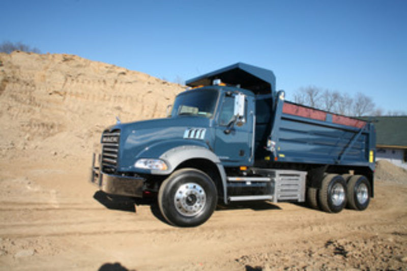 This Mack Granite is powered by a hybrid engine that harnesses braking power and uses it to help power the vehicle.