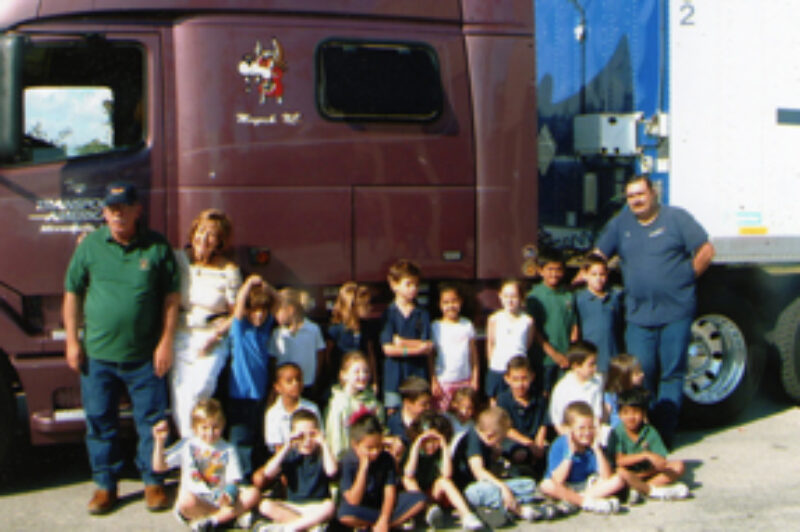 Trucker Buddy Driver of the Month for February, Thomas Barstow, Sr., left, visits with the kindergartners in Lenae Breger-Hermans class at Del Prado Elementary School in Boca Raton, Fla., during the 2005-06 school year.