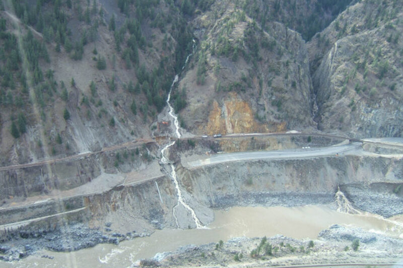 A debris slide has covered a section of the Trans-Canada Highway between Lytton and Spences Bridge.