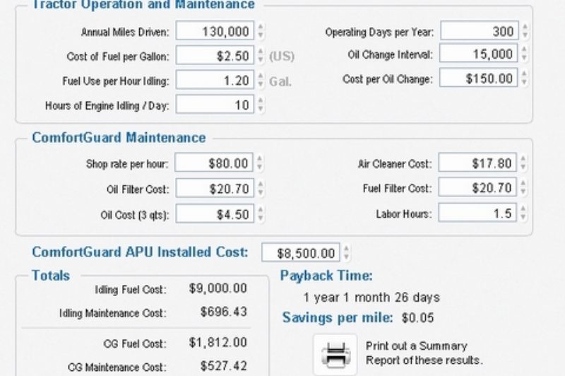 Screen image of online payback calculator from Cummins.