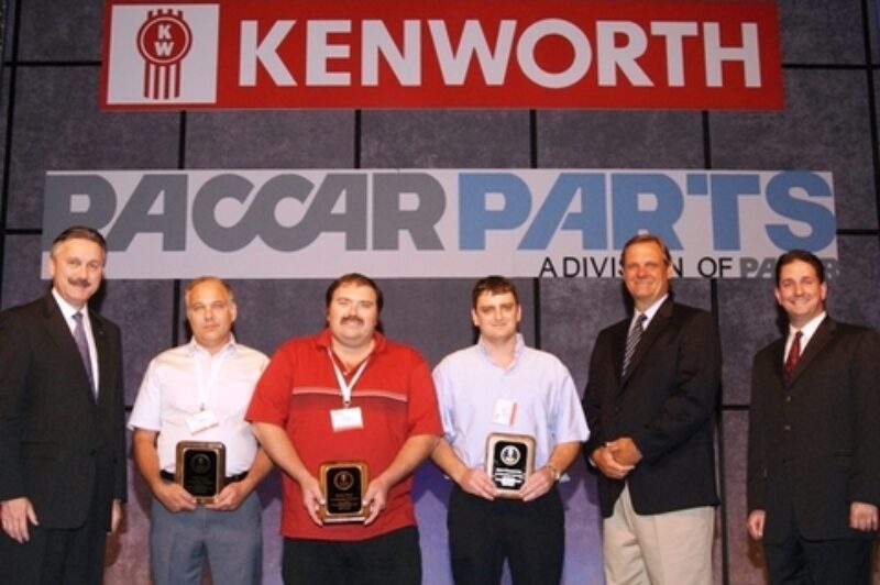 From left are Rick Gorman, PACCAR Parts general manager; third-place Mike Hoppe, Kenworth of St. Louis; winner Rickey Moss, Kenworth of Indianapolis; runner-up Stuart Hammersley, Kenworth Kitchener; Bob Christensen, Kenworth general manager; and Brett Weston, Kenworth dealer training manager.