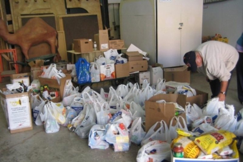 Food donations at the annual Honk for Hunger event in Calendonia, Ont.