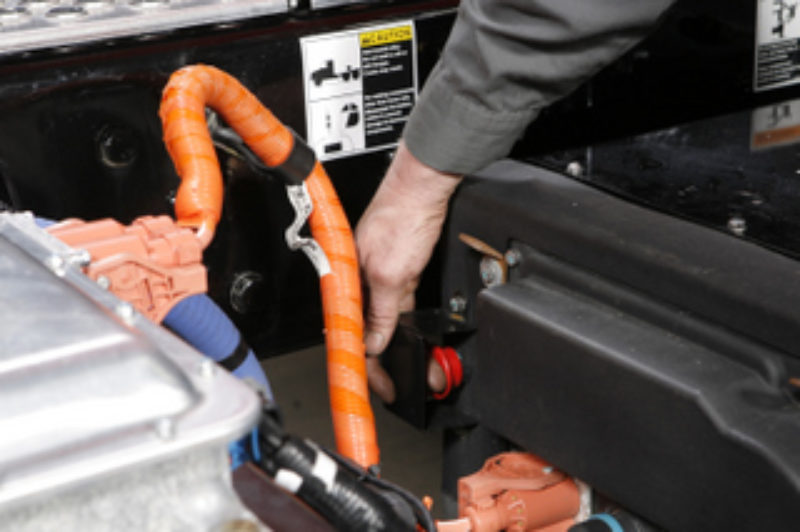 High-voltage cables on Eaton's hybrid system are coloured bright orange and thickly insulated to protect service personnel, the company said.