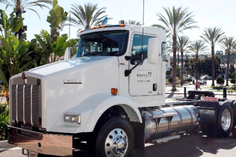 Kenworth's T800 LNG truck reduces emissions and uses a fuel that's significantly cheaper than diesel, the company pointed out at the Mid-America Trucking Show.
