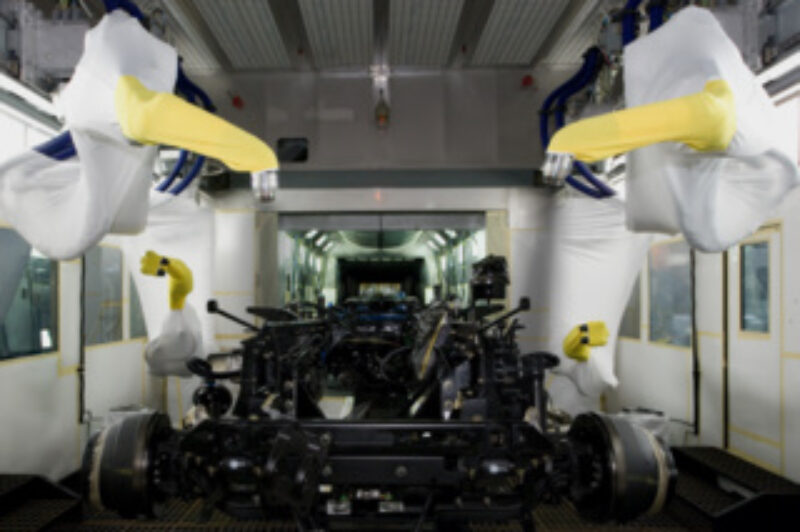 Peterbilt's Class 8 chassis are now being painted robotically, which should result in better coverage and an improved finish, the company said.