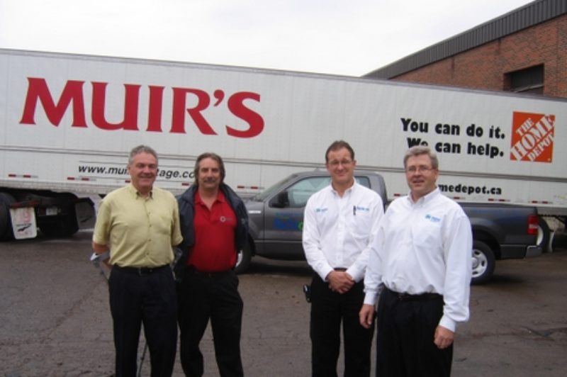 From left: Ray Barrett, national accounts manager, Home Depot from Muirs Cartgage; Ed Brownsett, distribution centre manager, Custom Building Products; Daryl Morrison, Habitat ReStore manager; and Thomas Fischer, executive director of Habitat for Humanities Brampton.