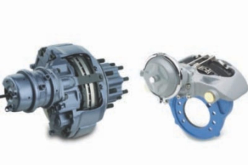 BETTER STOPPING: Changes in stopping distance requirements for heavy trucks could mean bigger drum brakes, the switch to disc brakes, or a combination of solutions. Pictured is MeritorWabco's dual-piston disc brake (left) and single-piston option (right). The single-piston offering reduces weight and cost.