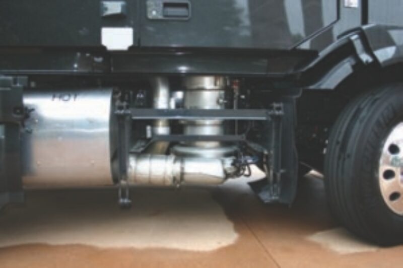 TAKING A PEAK: The SCR catalyst is located on the passenger side of the truck, but hidden from sight by the side fairings.