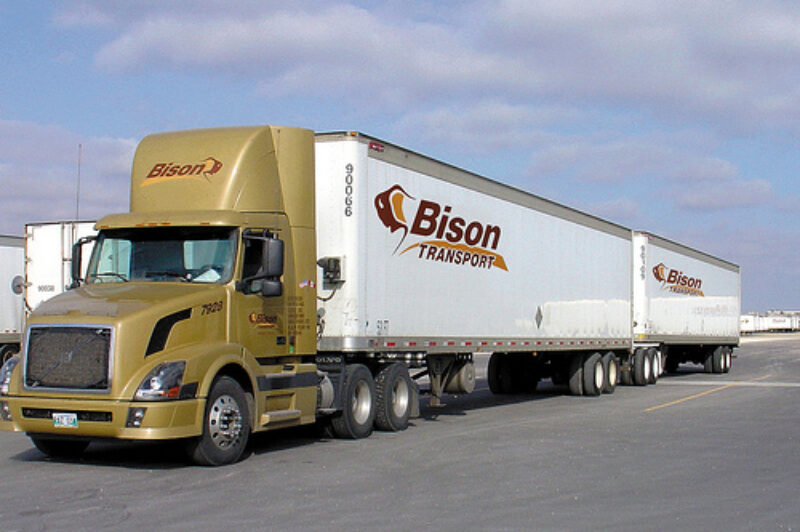 Bison Transport has been operating LCVs, such as this Turnpike Double, in Western Canada for years.