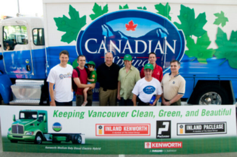 Canadian Springs showed off its first hybrid while making a delivery of bottled water to some thirsty street hockey players in Vancouver.