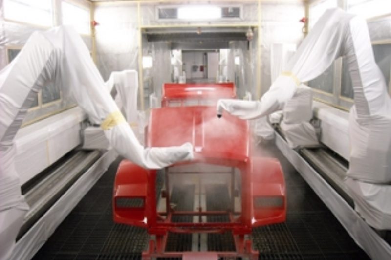 High-tech robots paint a Kenworth truck cab at the Chillicothe plant.
