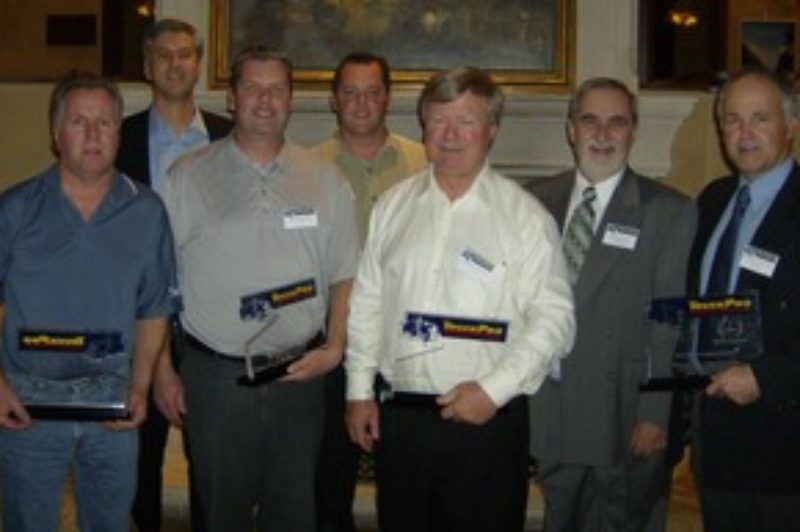 Pictured from left to right: Rick Blaine; Richard O'Brien vice-president, central/western region; Brad Willsey; Shawn Johns; Glen Dunn; Daniel Montmarquette, national manager TruckPro banner; and Mike Dwhytie.