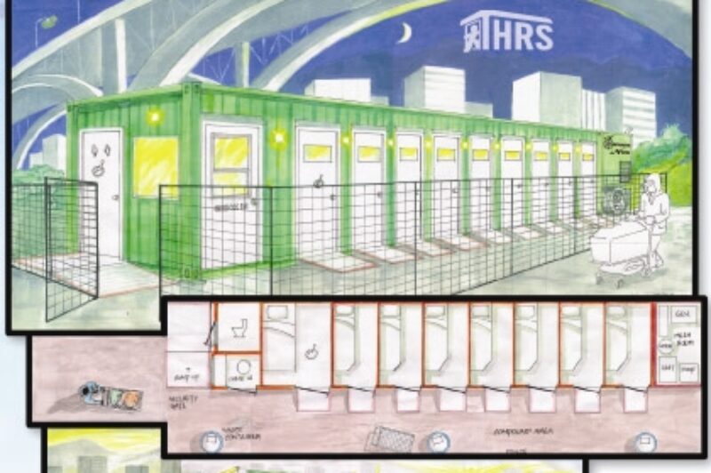 An artist's rendering of the shipping container homeless shelter built and operated by Shadow Lines Transportation Group.