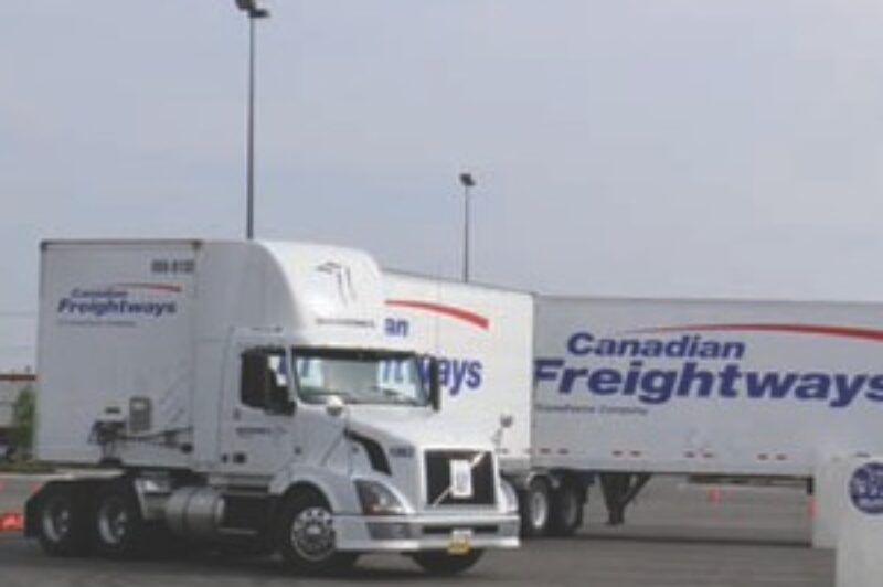 TIGHT TURN: A driver competes in the B-train category of the Alberta Truck Roadeo in June.
