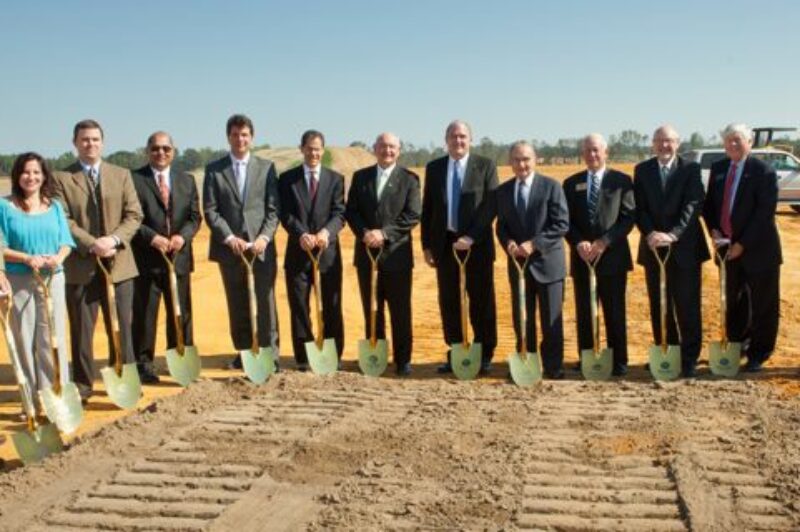 Company officials and dignitaries gather to officially break ground at the site of Great Dane's new refrigerated trailer plant, which will be producing trailers by 2012.