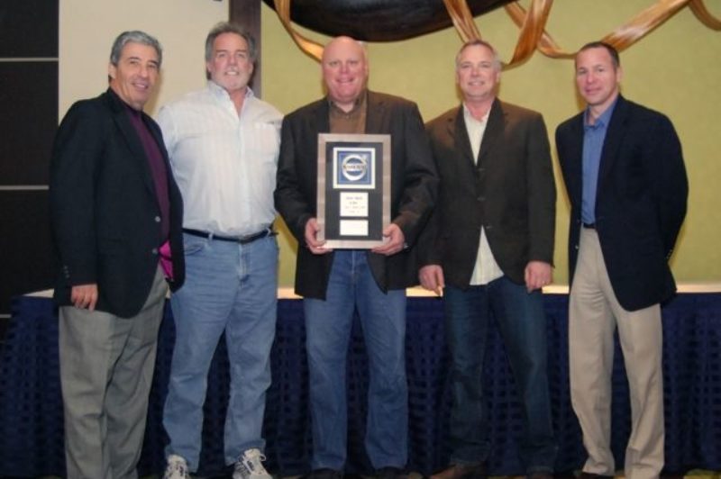 (L-R): Richard Bell, Volvo Trucks regional vice-president; Greg Smith, salesperson with local Volvo dealer Vanguard Truck Centers; Mark Engdahl, enterprise director for Shamrock Foods; Matt Miller, Shamrock's enterprise operations manager; and Kurt Hollinger, Volvo Trucks district manager.