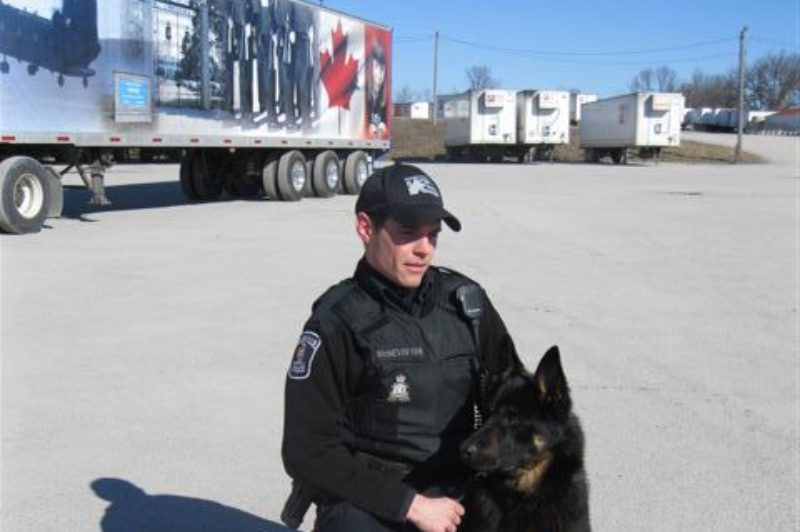Const. Jeff McNevin with his new partner Rony, who was donated by International Truckload Services.
