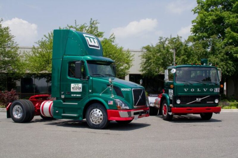 Volvo's 500,000th US-built truck is pictured with its very first US-built truck.