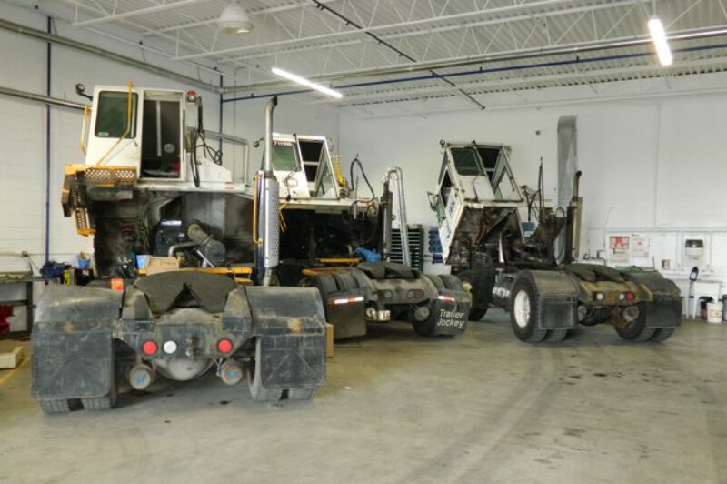 Several shunt trucks await servicing at Glasvan's new truck centre.