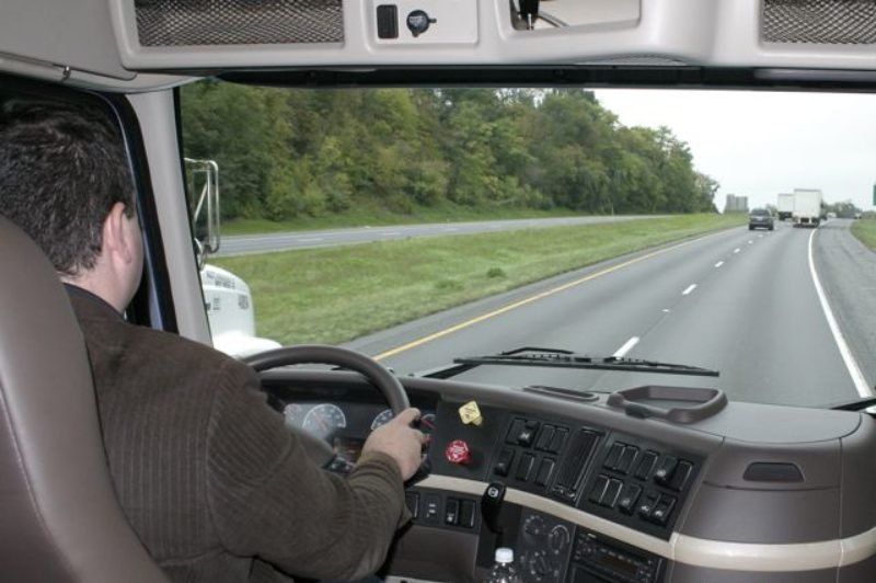 Truck News editor James Menzies behind the wheel of a Volvo VN670 with the new XE13 powertrain package.
