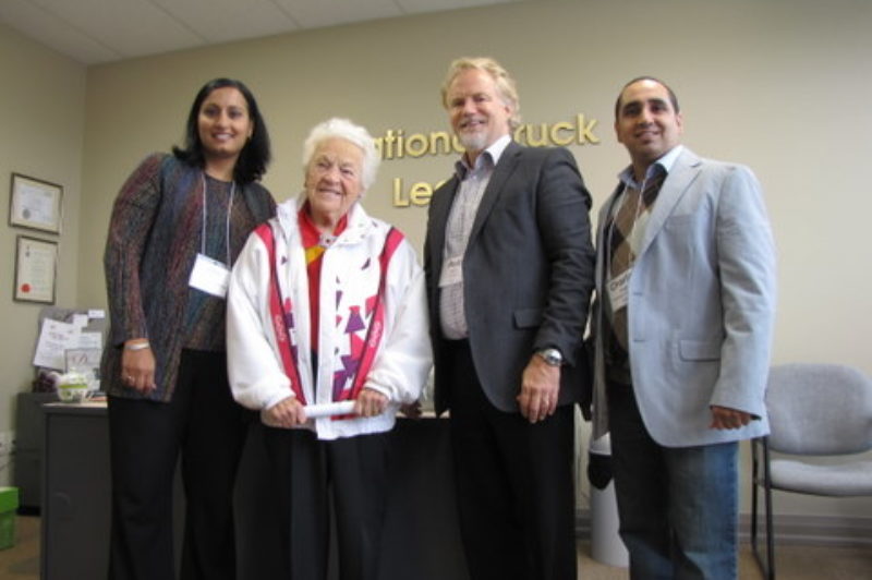 National Truck League kicked off its tenure in Mississauga with a visit from the mayor herself: Hazel McCallion (second from left). From left to right are Jas Sahota, McCallion, Rod Stiller and Charlie Singh.