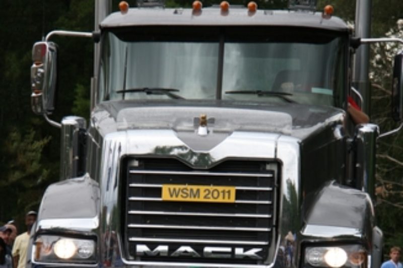 A competitor pulls a Mack Titan during The Met-Rx World's Strongest Man competition in Charlotte, N.C.