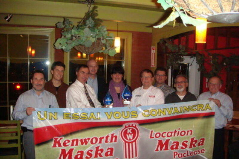 Pictured from left to right: Luc Paquette rep. Kenworth Maska; Patrick-Olivier Tremblay rep. Kenworth Maska; Jean-Franois Aussillou, directeur de territoire pour Allison; Ronald Oskiera, eastern region sales director; Isabelle Gendron, DSM, Canadian Kenworth; Louis Levesque, sales manager for Kenworth Maska; Patrick Raymond rep. Kenworth Maska; Louis-Georges Charest rep. Kenworth Maska; and Robert Claude, directeur de produit at Allison. Two salesman from Kenworth Maska were missing on the picture: Marcel Morin and Martin Nadeau.