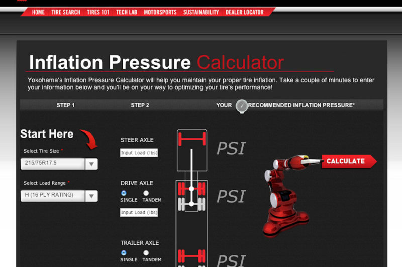 The Yokohama Inflation Pressure Calculator is designed to help fleets maintain proper tire pressure to minimize tire wear and damage.
