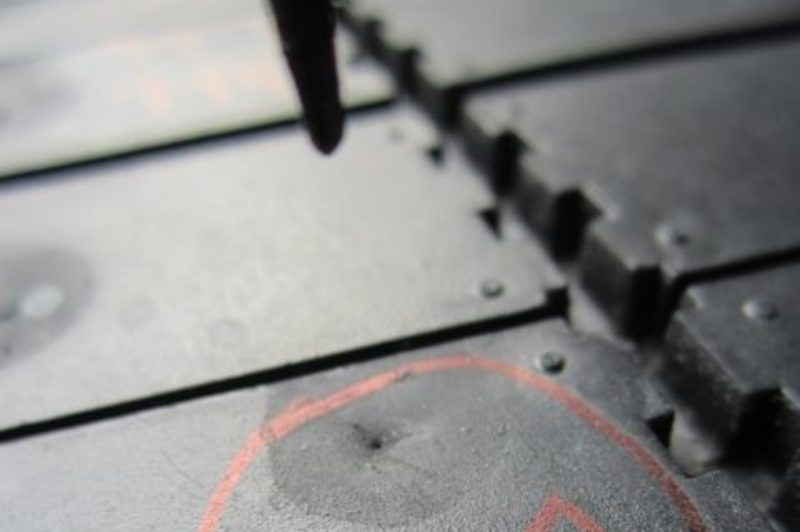 The 367th puncture still did not cause this DuraSeal trailer tire to lose pressure, Goodyear claims.