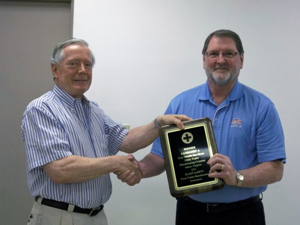 Utility Trailer has won an award in recognition of its Marion, Va. plant's safety record. Pictured are Paul Bennett, CEO and chairman of the board at Utility Trailer Manufacturing (left) and Brad Starkey, plant manager for Utility's Marion manufacturing.