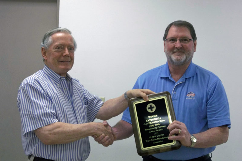 Utility Trailer has won an award in recognition of its Marion, Va. plant's safety record. Pictured are Paul Bennett, CEO and chairman of the board at Utility Trailer Manufacturing (left) and Brad Starkey, plant manager for Utility's Marion manufacturing.