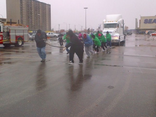 Lousy weather didn't deter six teams from participating in the United Way Truck Pull, which raised $3,000 for the charity.