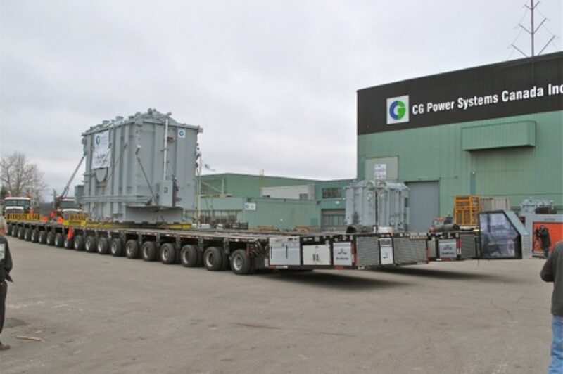 AXLE OVERLOAD: The transformers were transported using a special 320-tire self-propelled modular trailer (SPMT) that was brought to Manitoba especially for the move.