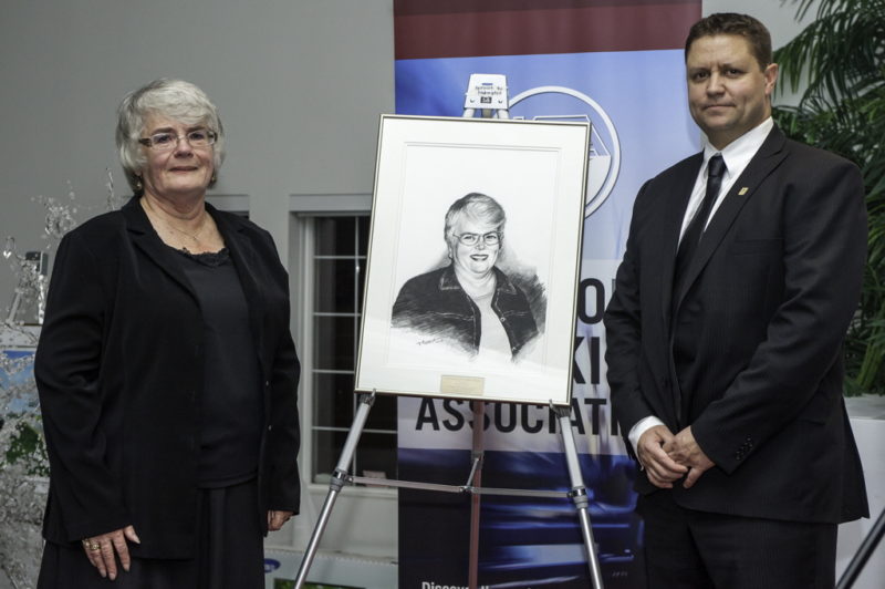 Service to Industry award winner Helene Nadeau of La Broquerie Transfer with award sponsor Brad Van de Mosselar of RBC Royal Bank.