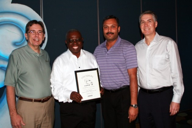 Arrow Truck Sales Toronto had both its office and its salespeople decorated at a recent awards ceremony hosted by Arrow. Pictured from left: Steve Clough, president, Arrow Truck Sales; Jacobson Hodoh, salesperson, Arrow Truck Sales Toronto; Vikas Gupta, branch manager, Arrow Truck Sales Toronto; and Jim Stevenson, director of sales - Eastern Region.