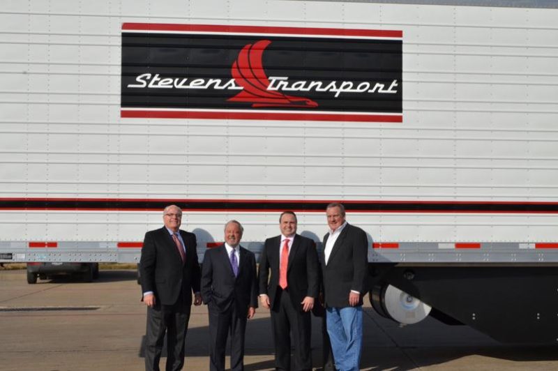 Utility Trailer recently marked the 100,000th reefer trailer manufactured at its Clearfield, Utah facility. Combined with a second, now-closed facility, also located in Clearfield, the company recently surpassed 200,000 reefers manufactured in the state. The 100,000th reefer was made for longtime customer Stevens Transport. Pictured from left to right: Dave Wallace, Utility Trailer Manufacturing Co.; Steve Aaron, Stevens Transport, Chairman and CEO; Clay Aaron, Stevens Transport, president; and Packy Watson, Utility Trailer of Dallas.