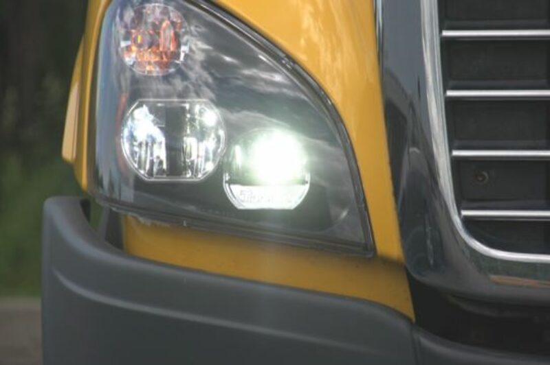 A Freightliner Cascadia with Truck-Lite's new LED headlight system lights up road and shoulders like no other system on-road editor Harry Rudolfs has driven.