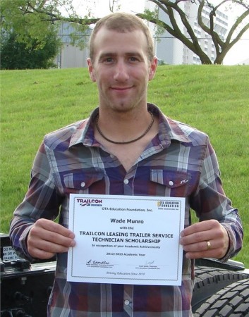 Wade Munro of Hagarsville, Ont. was awarded the Trailcon Leasing Trailer Service Technician Scholarship May 29.